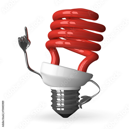 ﻿﻿﻿﻿﻿Red spiral light bulb character in moment of insight