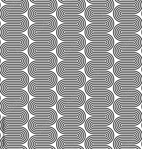 Black and white seamless pattern with curved line.