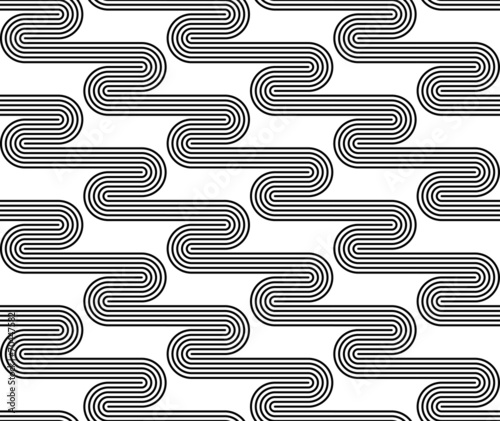 Black and white seamless pattern with curved line.