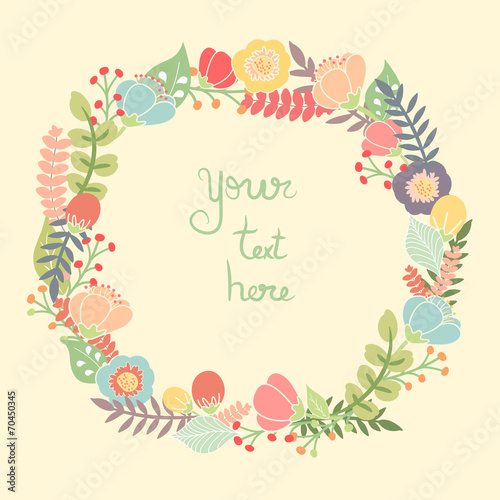 Greeting card with floral wreath