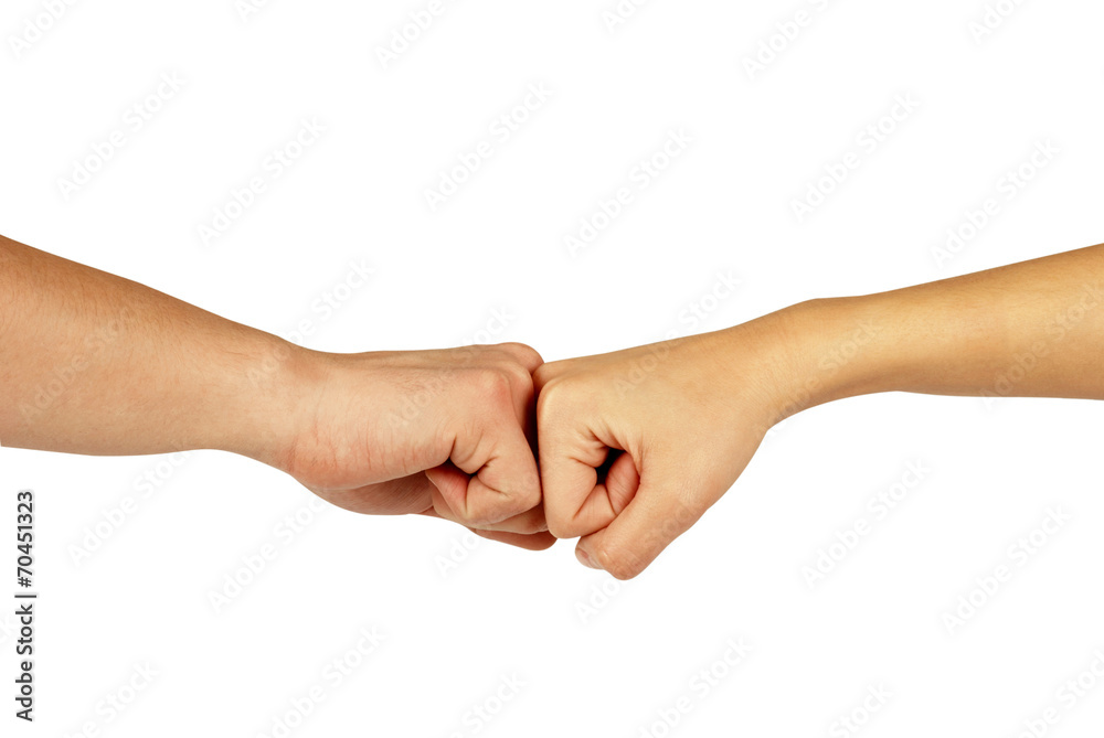 Two hands: man and woman, isolated on white Two hands: man and woman, isolated on white