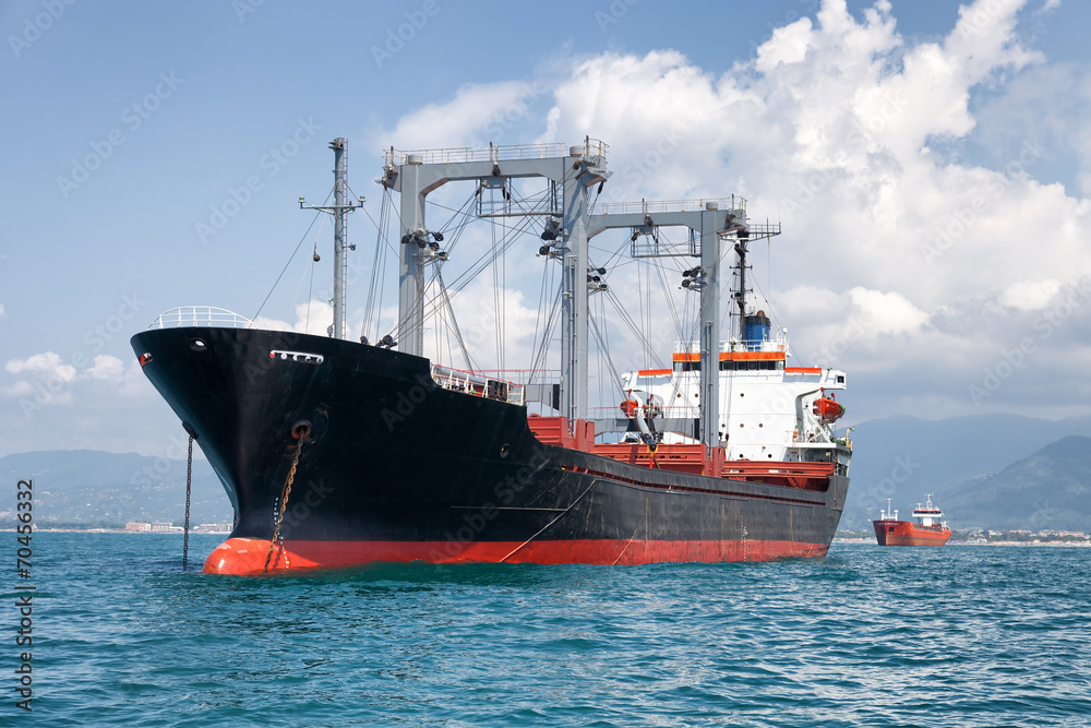 commercial cargo ship on ocean