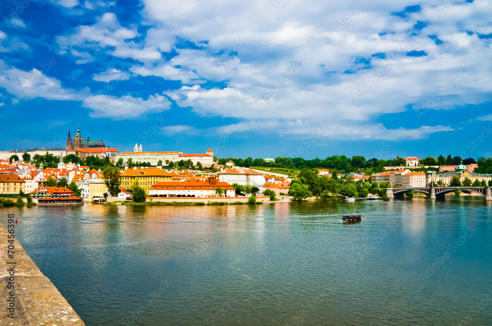 The View on summer Prague above River Vltava