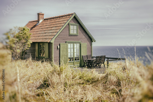 Print op canvas Rustic seaside cottage