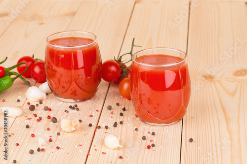 Tomato juice composition. Close up.