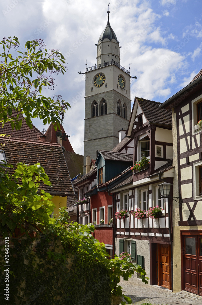 Häuser in der Luziengasse mit Pfarkirche, Überlingen