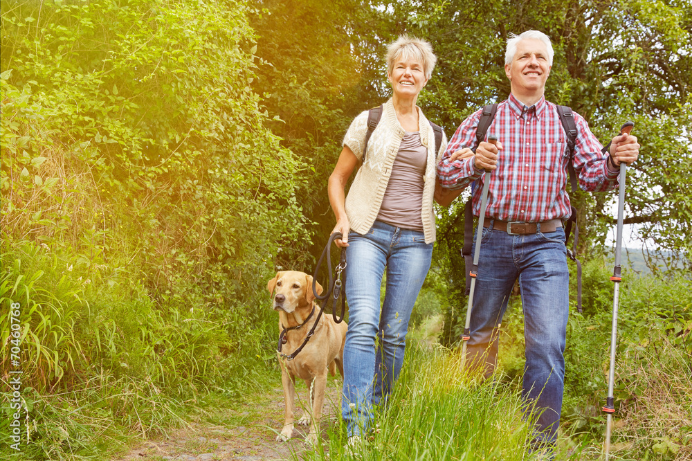 Senioren wandern mit Hund Stock Photo Adobe Stock