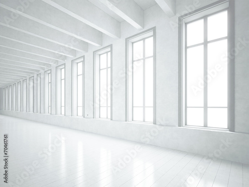 Loft space with white concretely walls