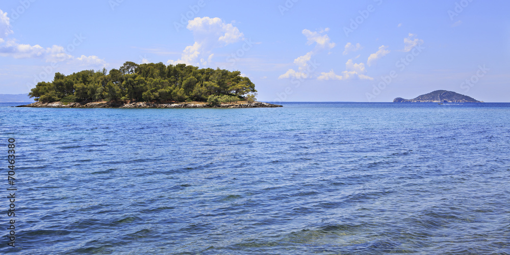 Kelyfos (Turtle) Island floating on the neighboring islands. Kelyfos (Turtle) Island floating on the neighboring islands.