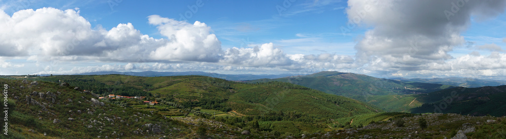 Panorama from a ridge on a cloudy summer day