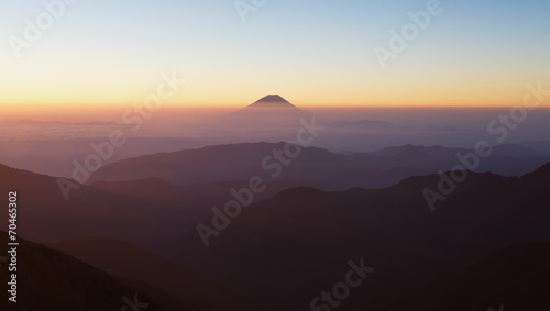 Top of Mountain Fuji with fog and cloud in early summer morning © torsakarin