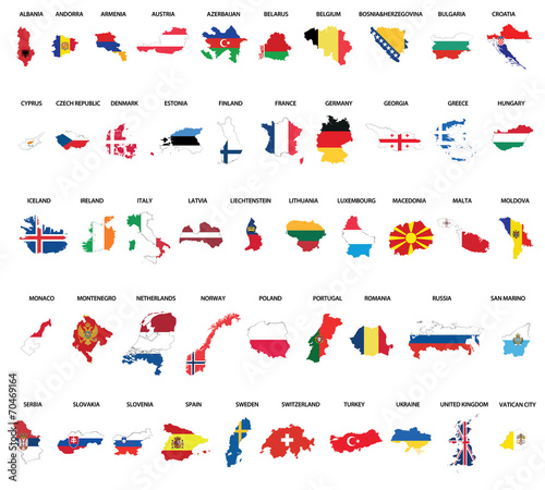 Europe vector country maps combinated vith flags photo