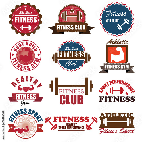 Set of various sports and fitness logo graphics and icons badge