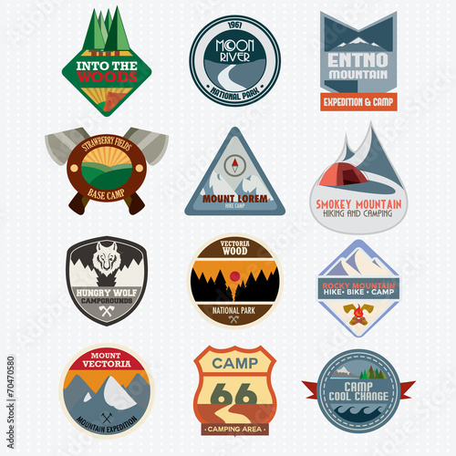 Set of retro camping and outdoor adventure logo badges and label