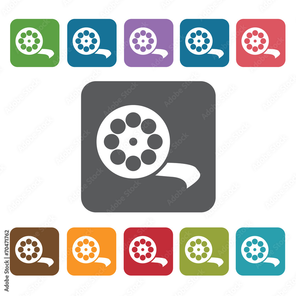 Film icon. Cinema movie icons set. Rectangle colourful 12 button