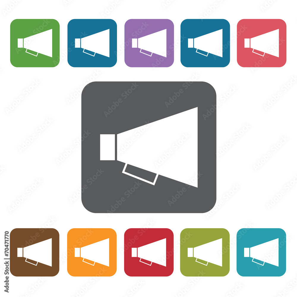 Megaphone icon. Cinema movie icons set. Rectangle colourful 12 b Megaphone icon. Cinema movie icons set. Rectangle colourful 12 b
