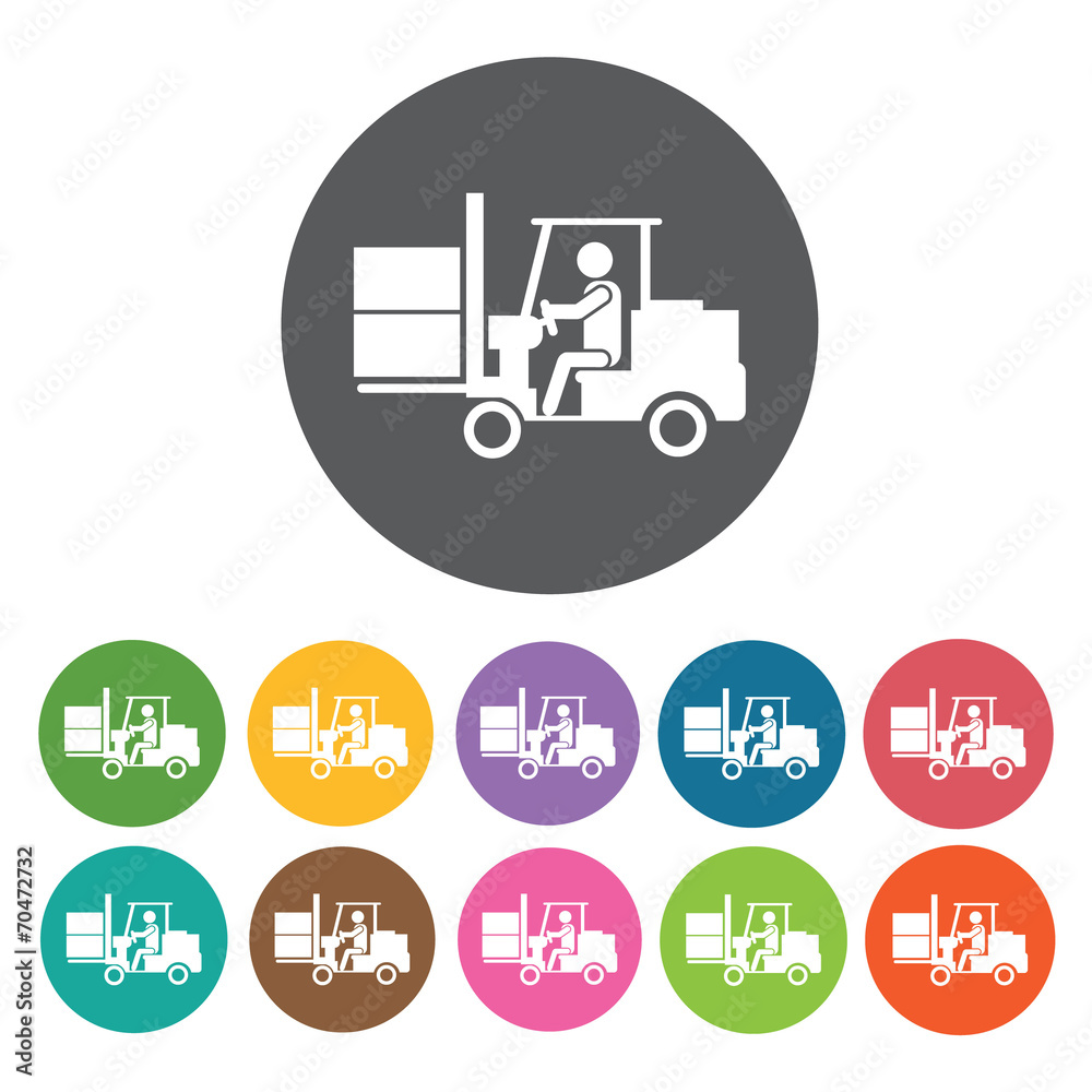 Forklift delivery boxes icon. Delivery man shipping icon set. Ro Forklift delivery boxes icon. Delivery man shipping icon set. Ro