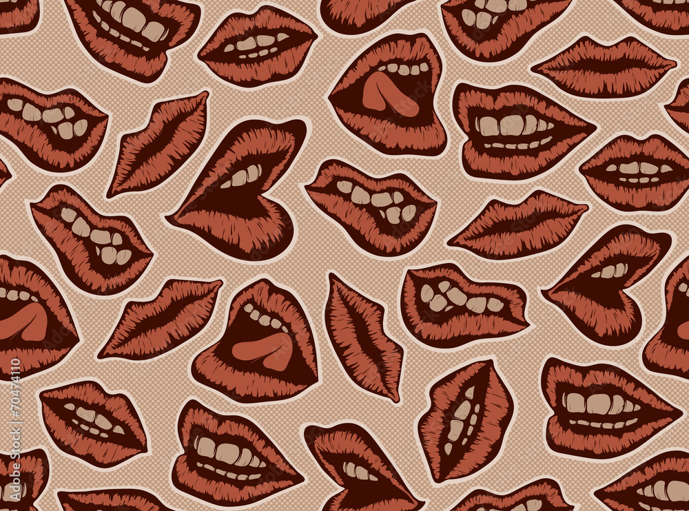 Fototapeta Vintage red lips vector pattern