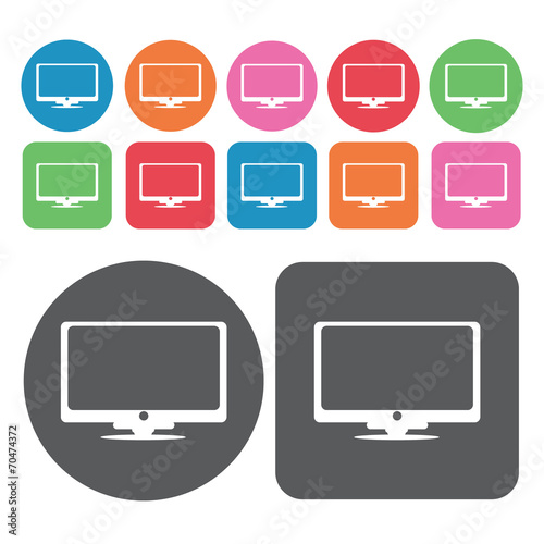Lcd tv icon. Electronic devices icons set. Round and rectangle c