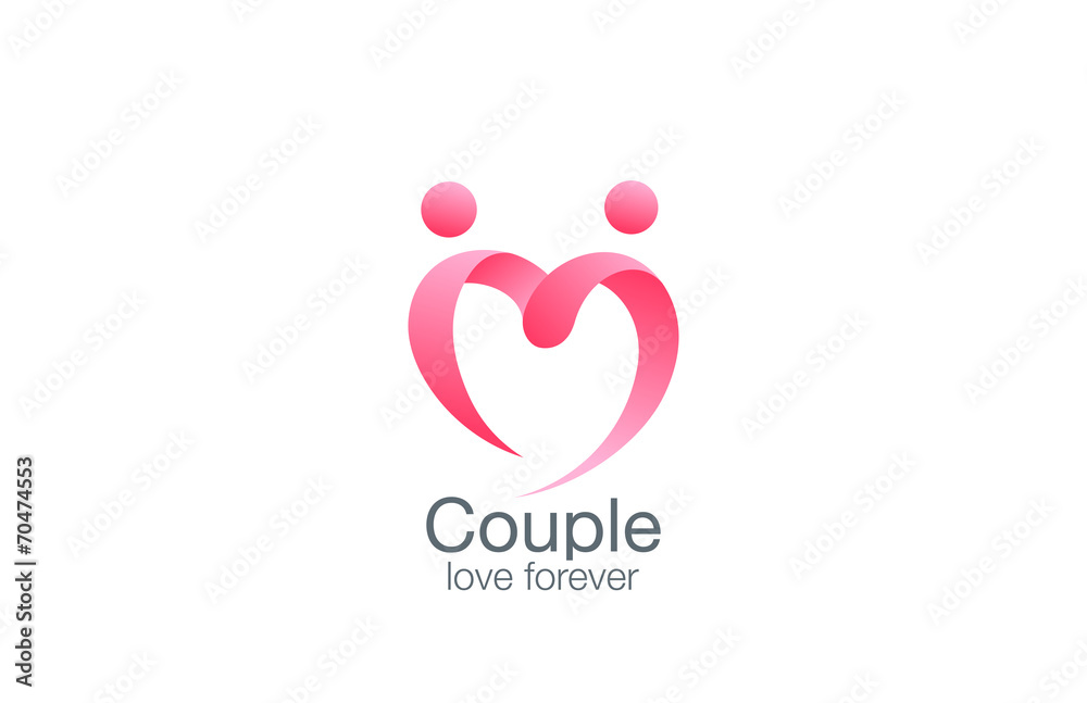Heart Logo of couple in love vector design. Lovers hold hands - obrazy, fototapety, plakaty 