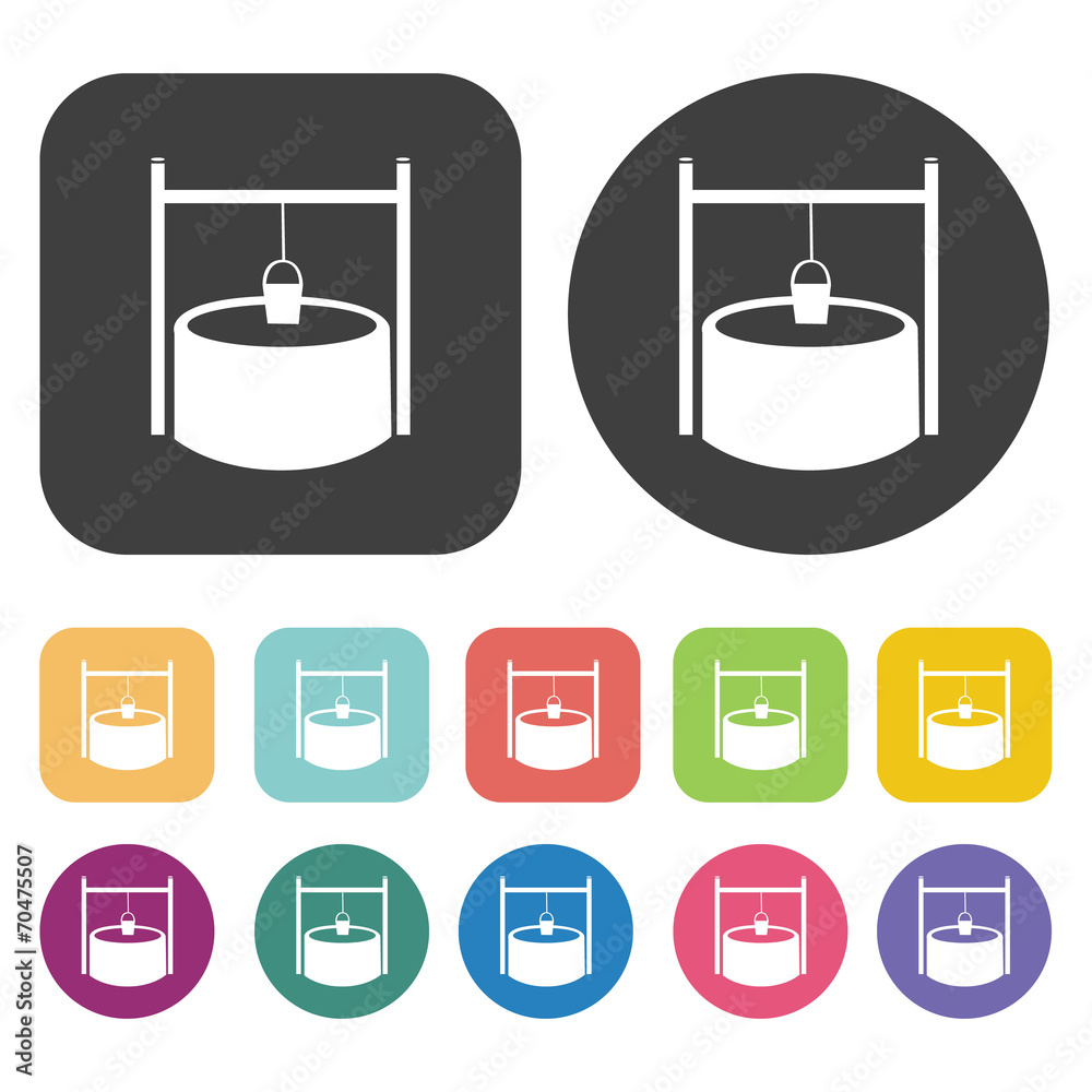 Well icon. Farming icon set. Round and rectangle colourful 12 bu Well icon. Farming icon set. Round and rectangle colourful 12 bu
