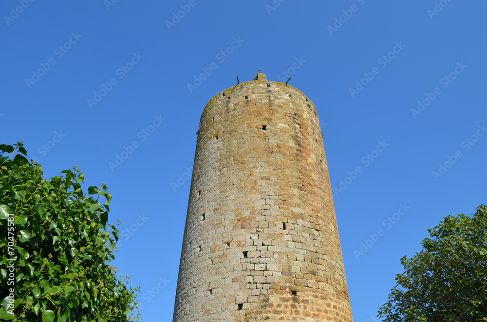 Tall ancient tower in medieval village of Pals