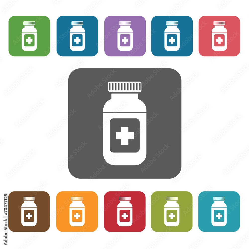 Medicine icon. Medical icons set. Rectangle colourful 12 buttons Medicine icon. Medical icons set. Rectangle colourful 12 buttons