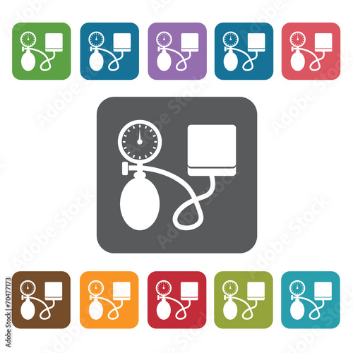 Blood pressure monitor icon. Medical icons set. Rectangle colour