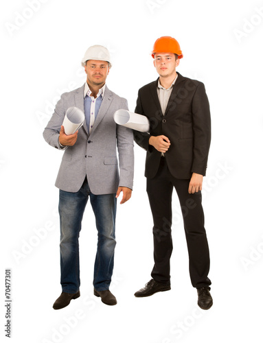 Middle Age Male Engineers Holding Blueprints