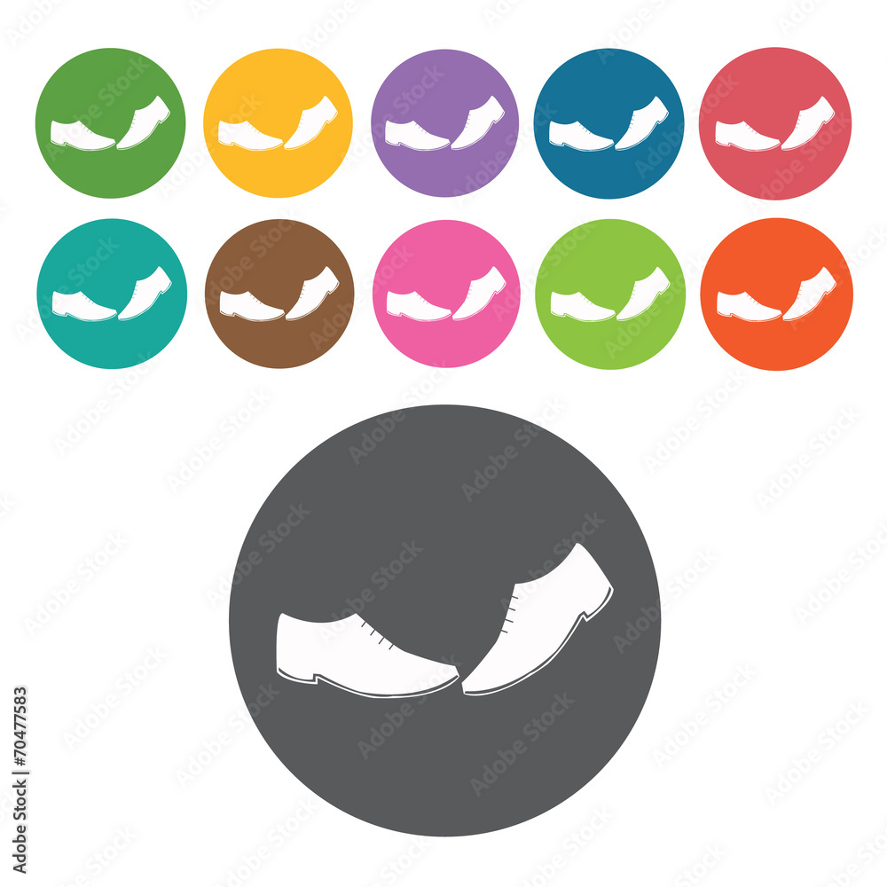 Shoes icon. Mens clothes icons set. Round colourful 12 buttons. Shoes icon. Mens clothes icons set. Round colourful 12 buttons.