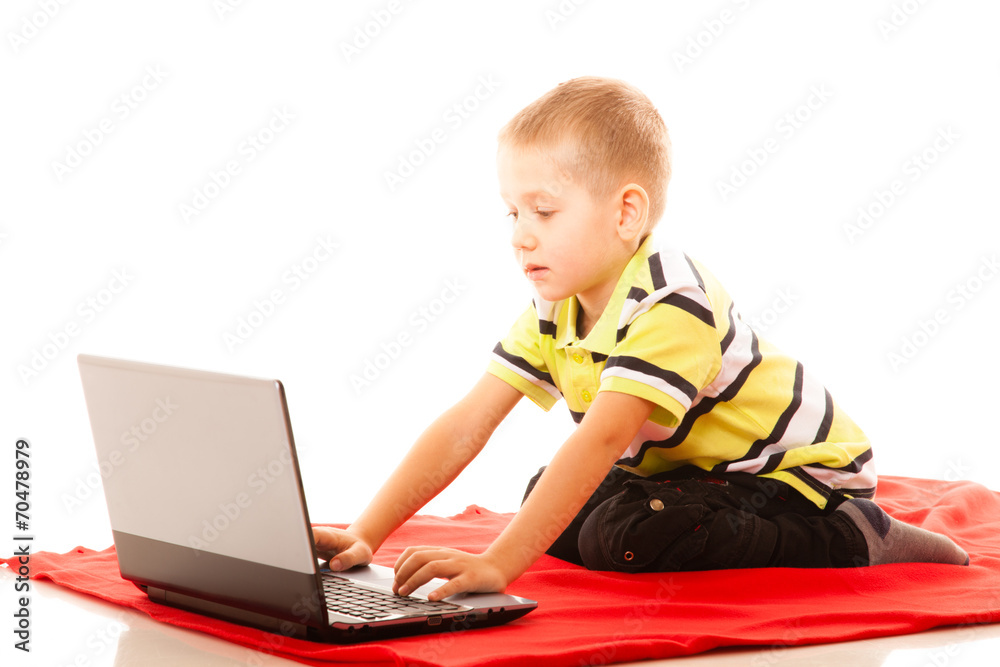 Education, technology internet - little boy with laptop Education, technology internet - little boy with laptop