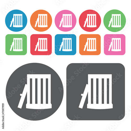 Upside down garbage can with lid on side icon. Trash can icons s