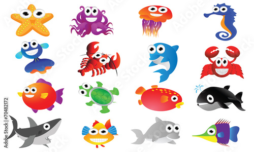 Sea animal cartoon set