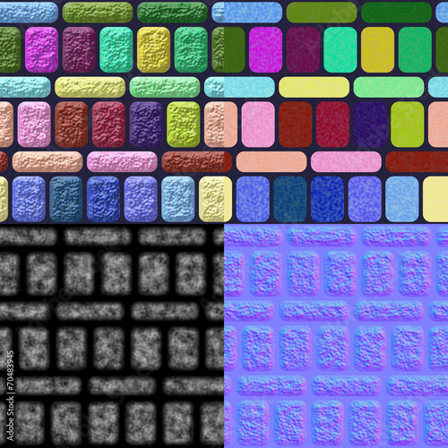 Glazed tiles seamless generated texture (diffuse, bump, normal)