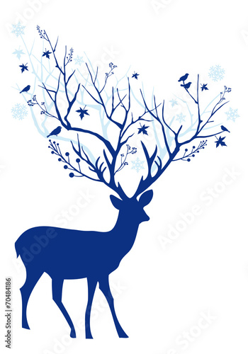 Blue Christmas deer, vector