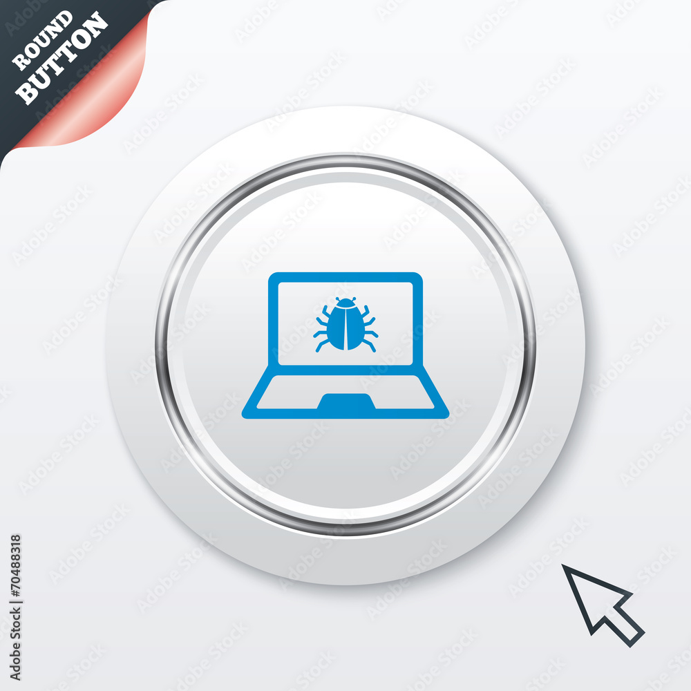 Laptop virus sign icon. Notebook software bug. Laptop virus sign icon. Notebook software bug.