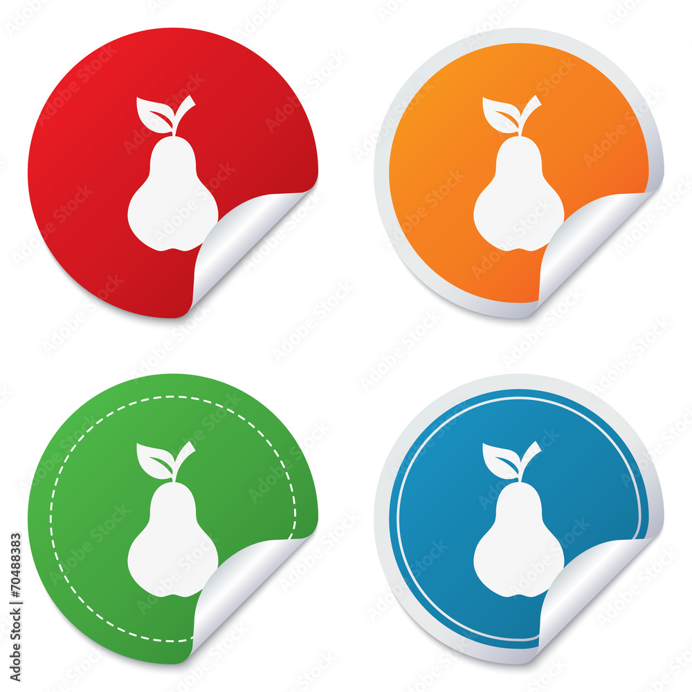 Pear with leaf sign icon. Fruit symbol.
