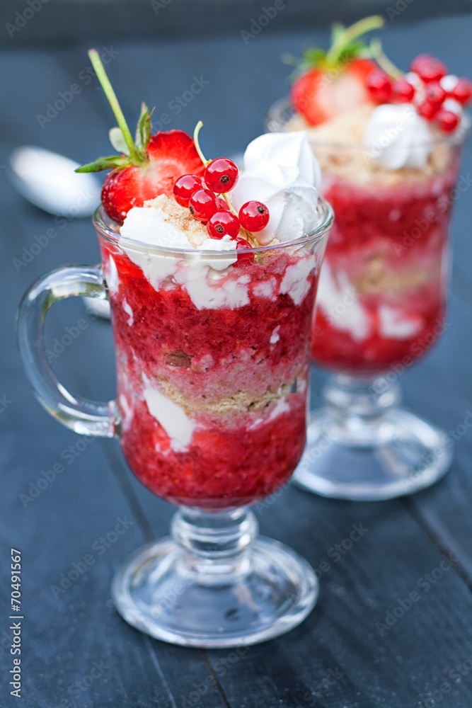 Dessert with cream and strawberries Dessert with cream and strawberries