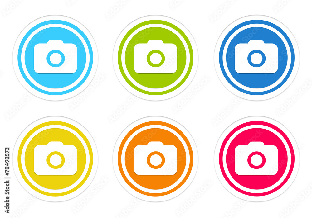 Set of rounded colorful icons with camera symbol Set of rounded colorful icons with camera symbol