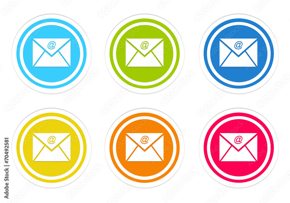 Set of rounded colorful icons with email symbol Set of rounded colorful icons with email symbol