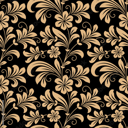 Floral seamless pattern with gold flowers