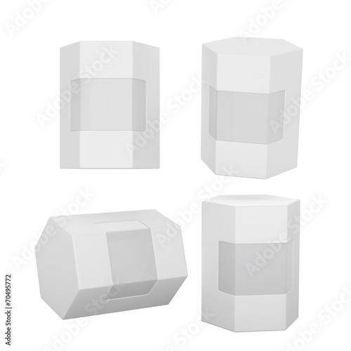White hexagon box packaging with clipping path