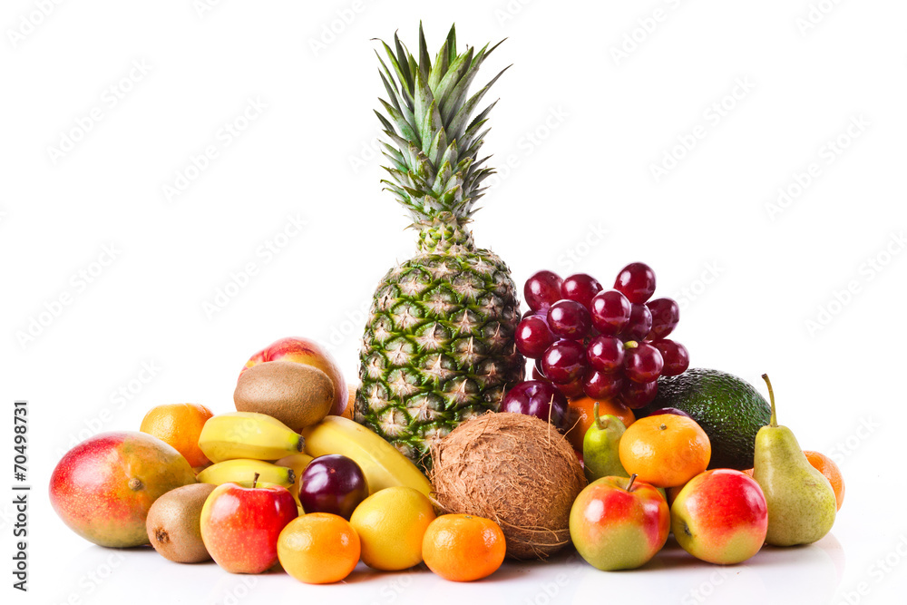 Fresh fruits isolated on a white background. Set of different fr Fresh fruits isolated on a white background. Set of different fr