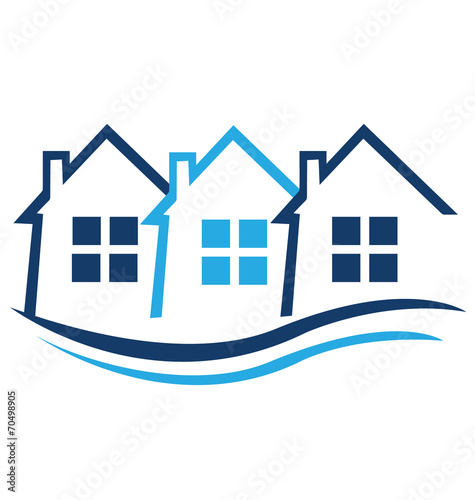 Blue houses for real estate identity card logo vector