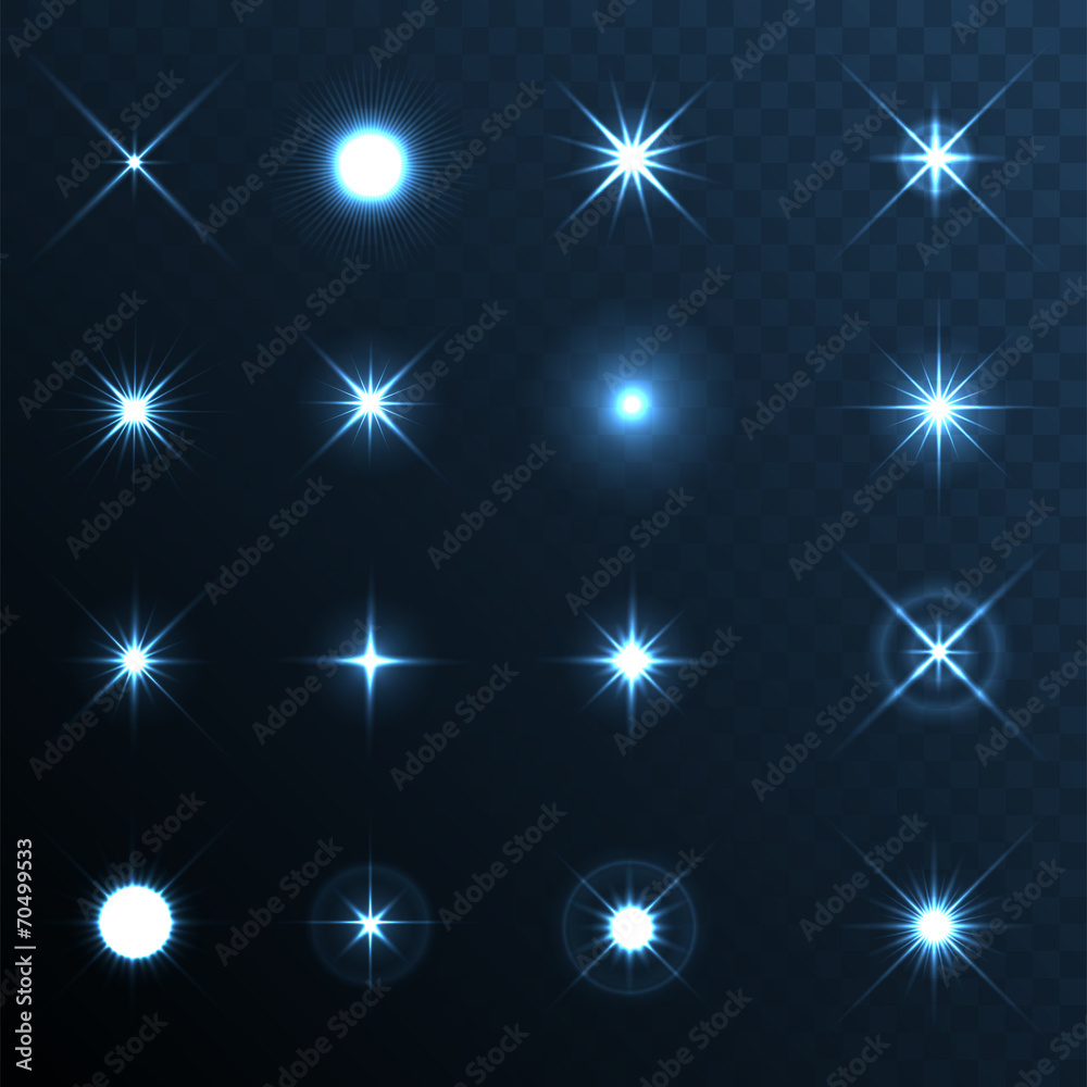 Light Glow Flare Stars Effect Set. - obrazy, fototapety, plakaty 