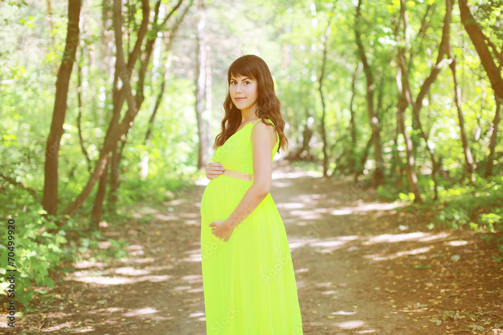 Beautiful pregnant woman in dress in the fabulous forest Beautiful pregnant woman in dress in the fabulous forest