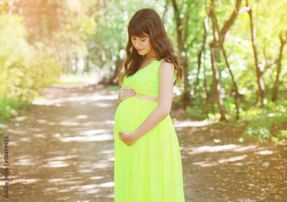 Beautiful pregnant woman in dress in the fabulous forest Beautiful pregnant woman in dress in the fabulous forest