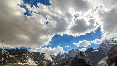 Clouds over a mountain valley. TimeLapse. Pamir, Tajikistan. 4K photo