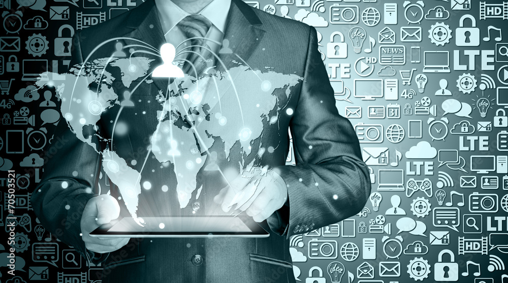 Business man using tablet PC social connection Business man using tablet PC social connection