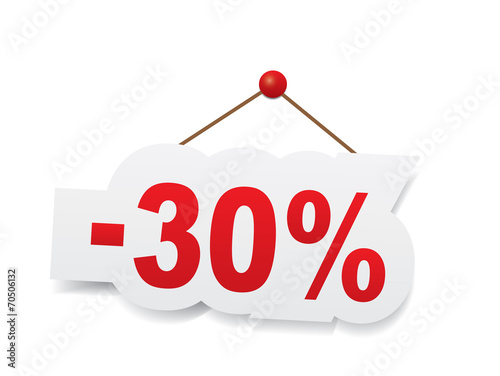 Red thirty percent off. Discount 30%
